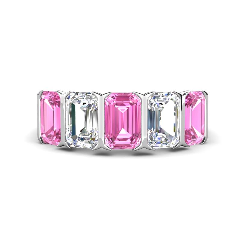 Brianna 3.20 ctw Emerald Shape Pink Sapphire and Lab Grown Diamonds (6x4 mm) Five Stone Wedding Band 