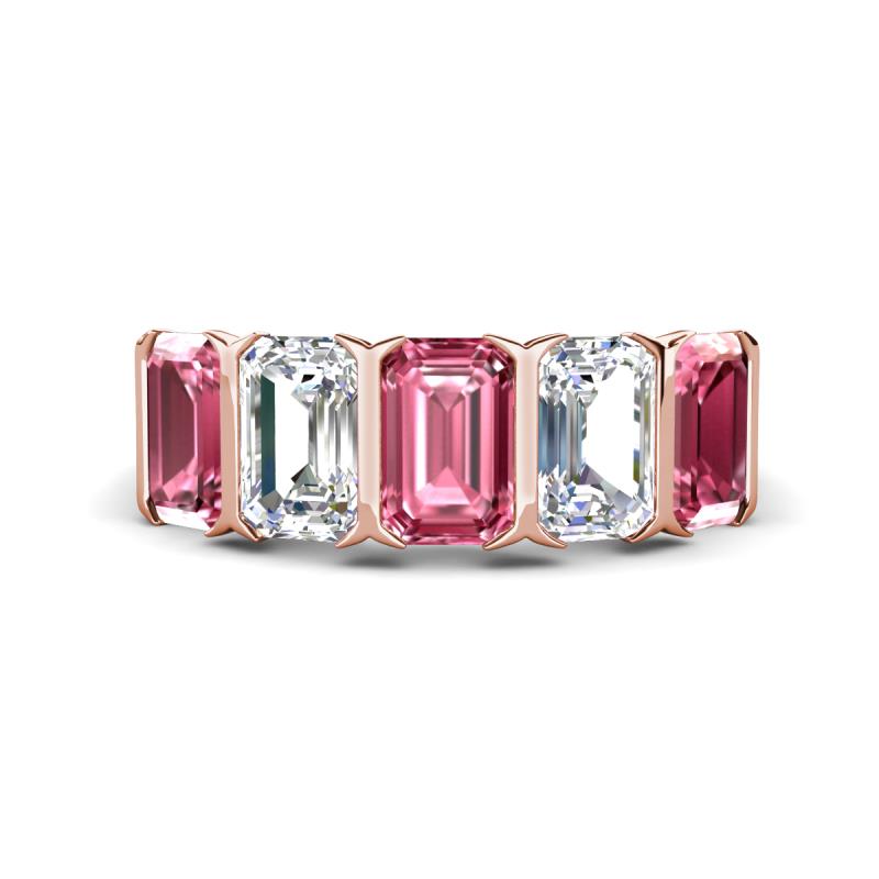 Brianna 3.20 ctw Emerald Shape Pink Tourmaline and Lab Grown Diamonds (6x4 mm) Five Stone Wedding Band 
