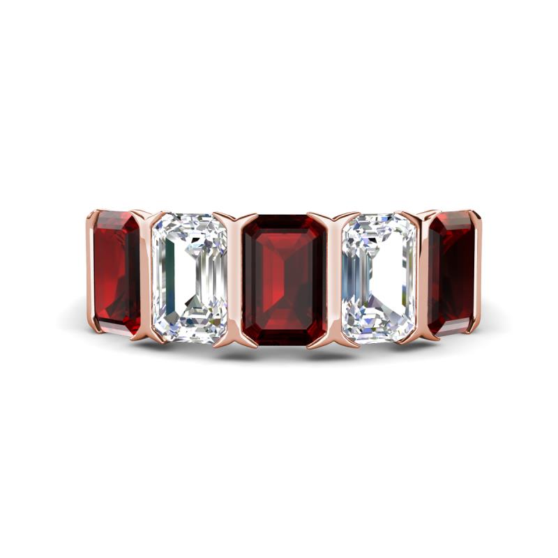 Brianna 3.74 ctw Emerald Shape Red Garnet and Lab Grown Diamonds (6x4 mm) Five Stone Wedding Band 