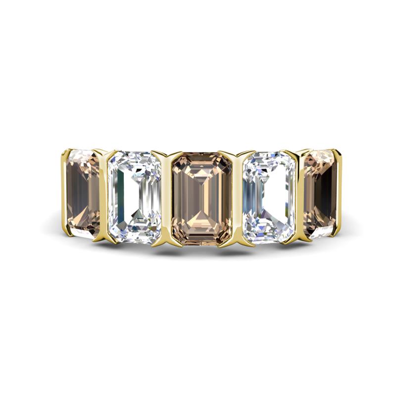 Brianna 3.05 ctw Emerald Shape Smoky Quartz and Lab Grown Diamonds (6x4 mm) Five Stone Wedding Band 