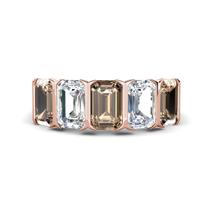 Brianna 3.05 ctw Emerald Shape Smoky Quartz and Lab Grown Diamonds (6x4 mm) Five Stone Wedding Band 