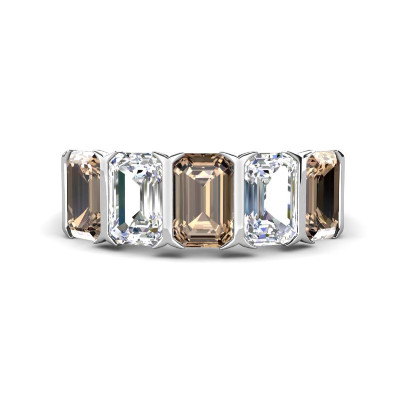Brianna 3.05 ctw Emerald Shape Smoky Quartz and Lab Grown Diamonds (6x4 mm) Five Stone Wedding Band 