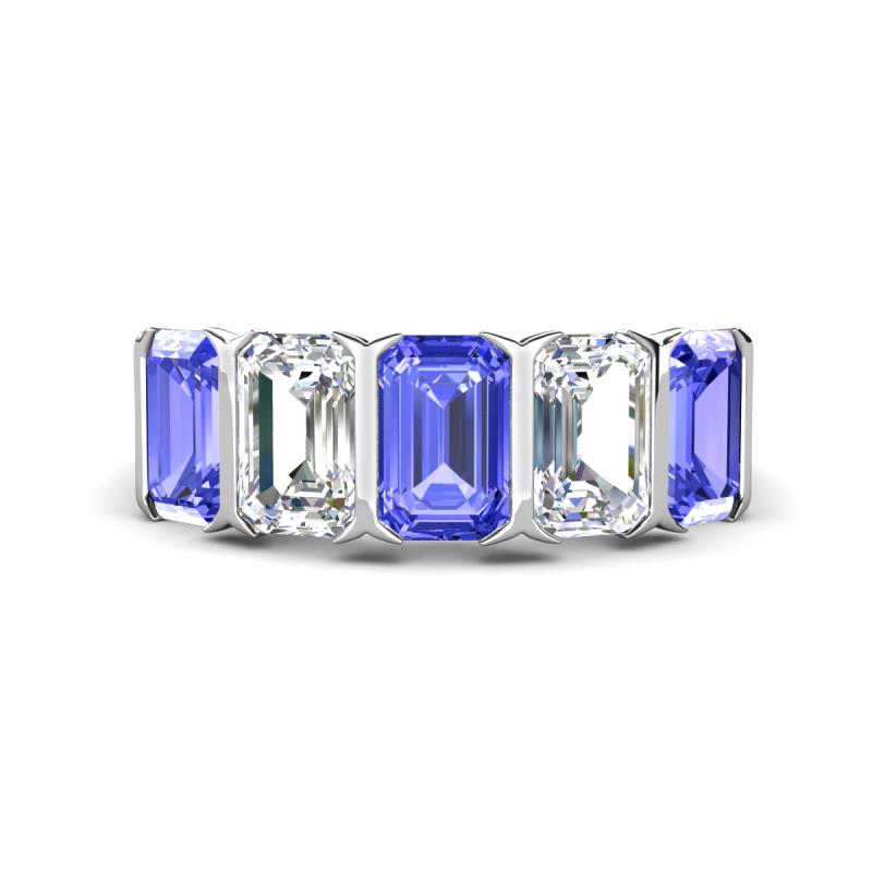 Brianna 3.20 ctw Emerald Shape Tanzanite and Lab Grown Diamonds (6x4 mm) Five Stone Wedding Band 
