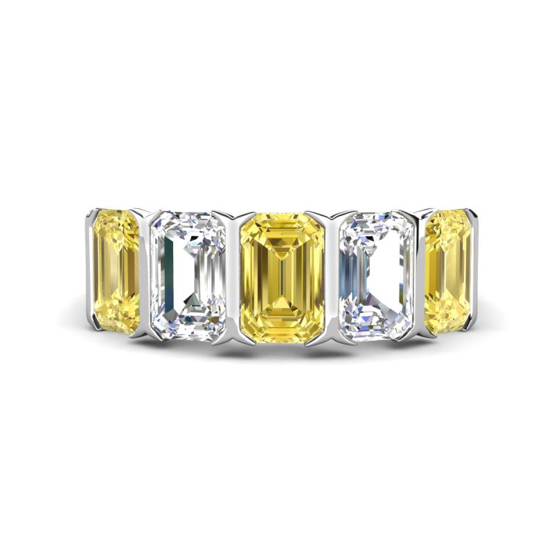 Brianna 3.20 ctw Emerald Shape Yellow Sapphire and Lab Grown Diamonds (6x4 mm) Five Stone Wedding Band 