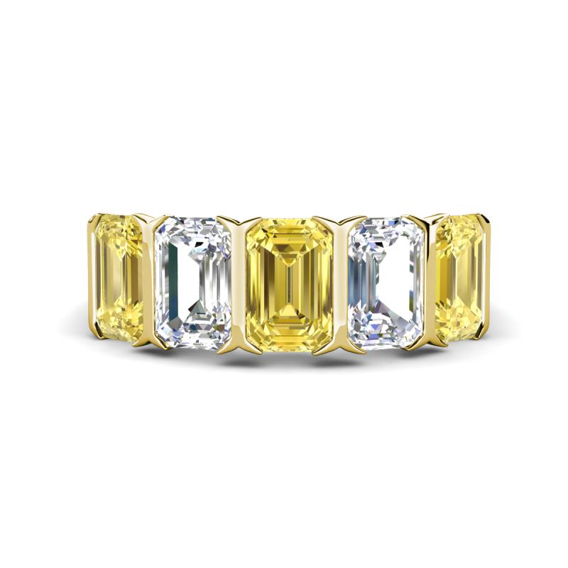 Brianna 3.20 ctw Emerald Shape Yellow Sapphire and Lab Grown Diamonds (6x4 mm) Five Stone Wedding Band 