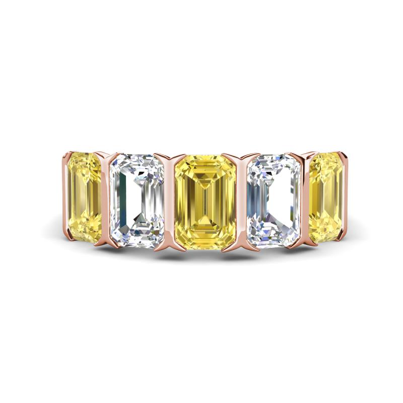 Brianna 3.20 ctw Emerald Shape Yellow Sapphire and Lab Grown Diamonds (6x4 mm) Five Stone Wedding Band 