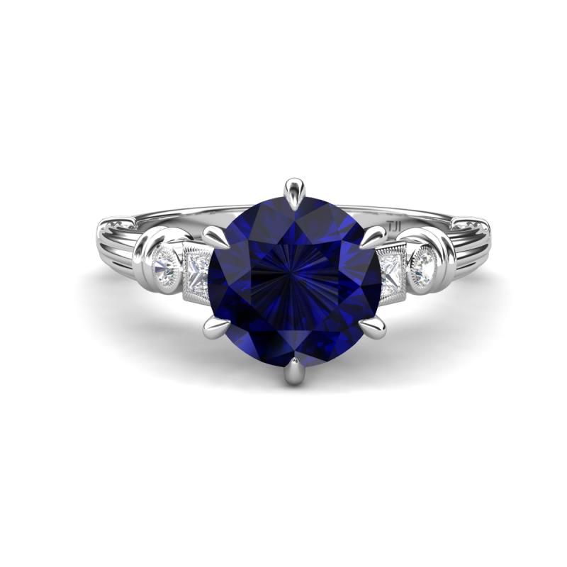Iyana 2.68 ctw Created Blue Sapphire (8.00 mm) accented Natural Diamonds Engagement Ring 