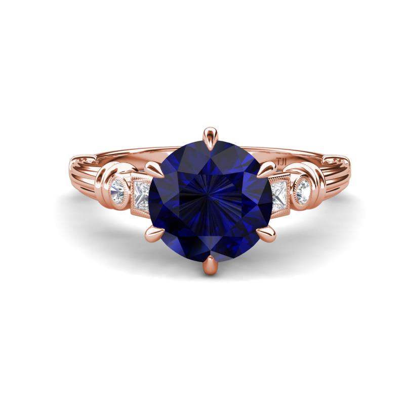 Iyana 2.68 ctw Created Blue Sapphire (8.00 mm) accented Natural Diamonds Engagement Ring 