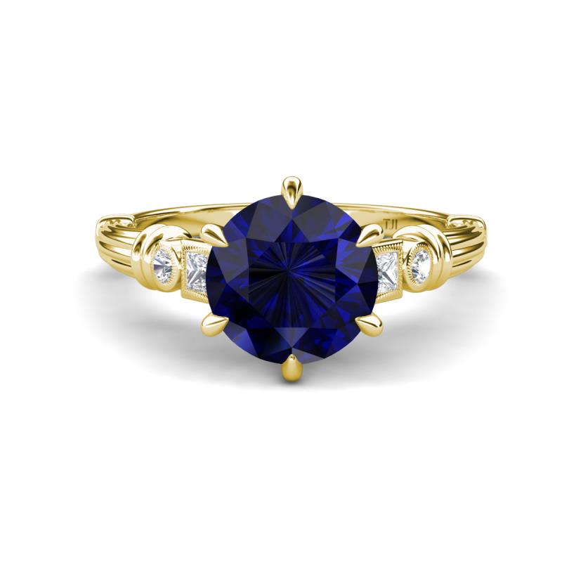 Iyana 2.68 ctw Created Blue Sapphire (8.00 mm) accented Natural Diamonds Engagement Ring 