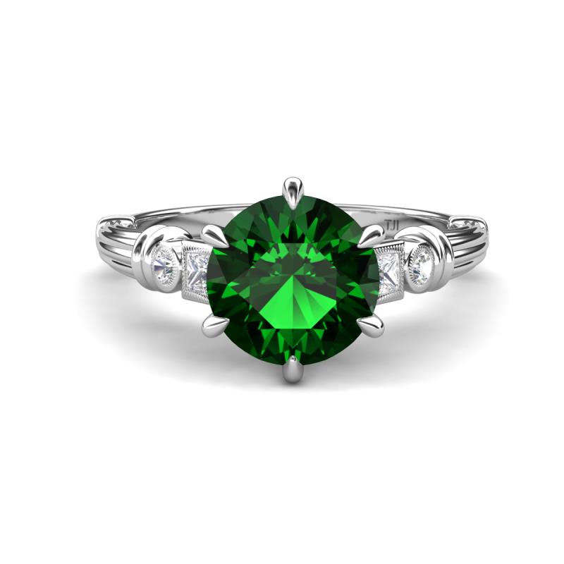 Iyana 1.93 ctw Created Emerald (8.00 mm) accented Natural Diamonds Engagement Ring 