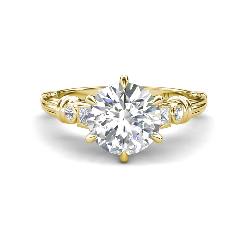 Iyana 1.78 ctw Moissanite (8.00 mm) accented Natural Diamonds Engagement Ring 