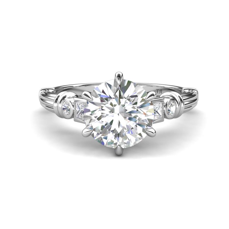 Iyana 1.78 ctw Moissanite (8.00 mm) accented Natural Diamonds Engagement Ring 