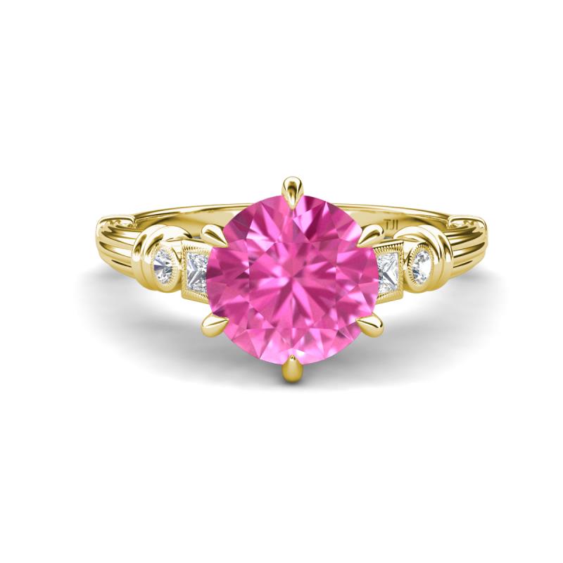 Iyana 2.68 ctw Created Pink Sapphire (8.00 mm) accented Natural Diamonds Engagement Ring 