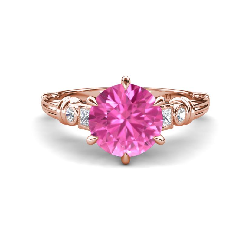 Iyana 2.68 ctw Created Pink Sapphire (8.00 mm) accented Natural Diamonds Engagement Ring 