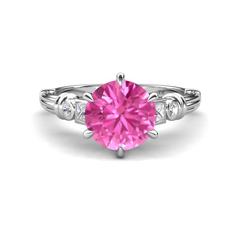 Iyana 2.68 ctw Created Pink Sapphire (8.00 mm) accented Natural Diamonds Engagement Ring 