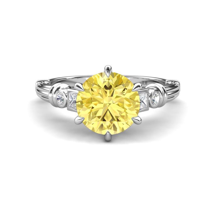 Iyana 2.68 ctw Created Yellow Sapphire (8.00 mm) accented Natural Diamonds Engagement Ring 