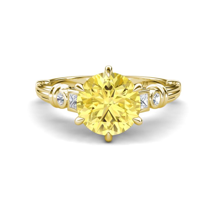 Iyana 2.68 ctw Created Yellow Sapphire (8.00 mm) accented Natural Diamonds Engagement Ring 