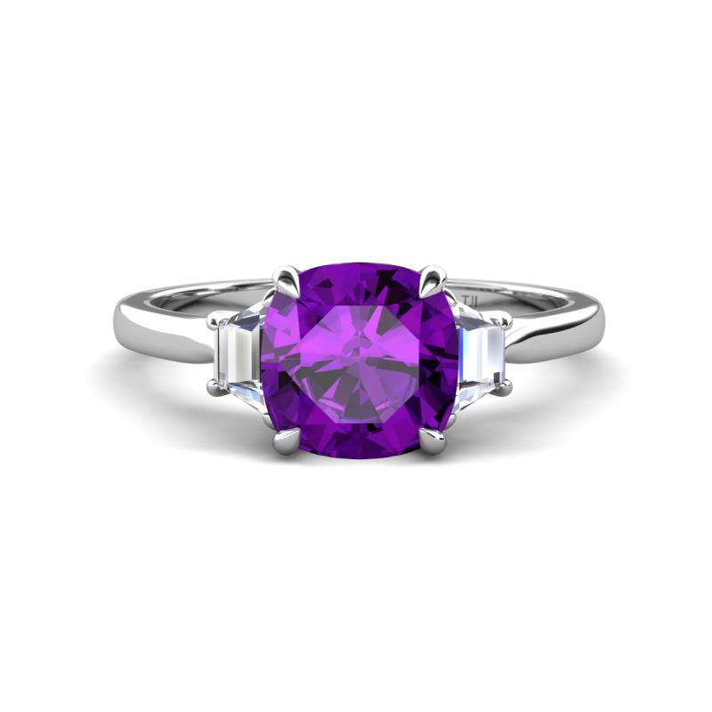 Triada 1.79 ctw Cushion Shape Amethyst (7 mm) accented Trapezoid Shape Lab Grown Diamonds Engagement Ring 