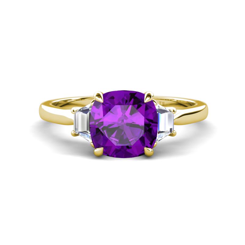 Triada 1.79 ctw Cushion Shape Amethyst (7 mm) accented Trapezoid Shape Lab Grown Diamonds Engagement Ring 