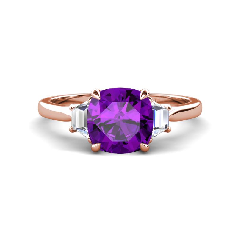 Triada 1.79 ctw Cushion Shape Amethyst (7 mm) accented Trapezoid Shape Lab Grown Diamonds Engagement Ring 