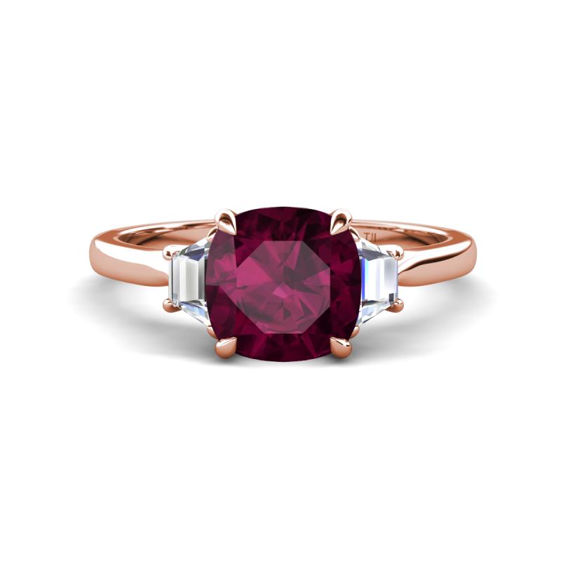 Triada 2.34 ctw Cushion Shape Rhodolite Garnet (7 mm) accented Trapezoid Shape Lab Grown Diamonds Engagement Ring 