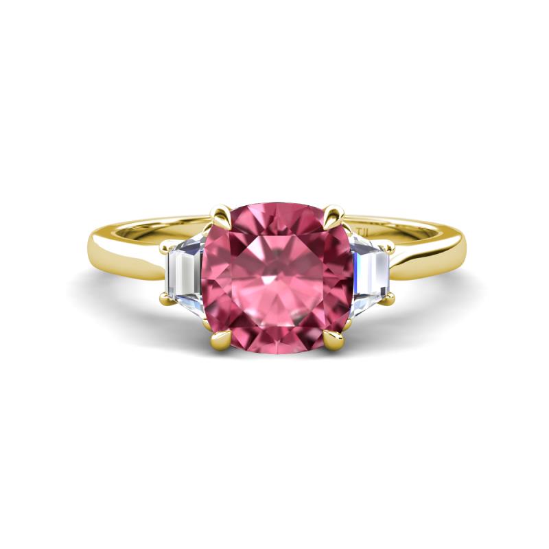 Triada 1.84 ctw Cushion Shape Pink Tourmaline (7 mm) accented Trapezoid Shape Lab Grown Diamonds Engagement Ring 