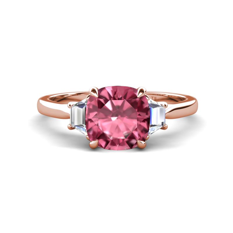 Triada 1.84 ctw Cushion Shape Pink Tourmaline (7 mm) accented Trapezoid Shape Lab Grown Diamonds Engagement Ring 