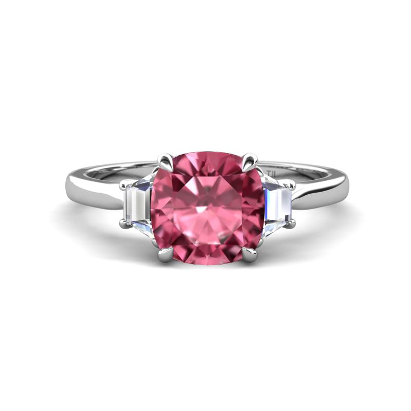 Triada 1.84 ctw Cushion Shape Pink Tourmaline (7 mm) accented Trapezoid Shape Lab Grown Diamonds Engagement Ring 
