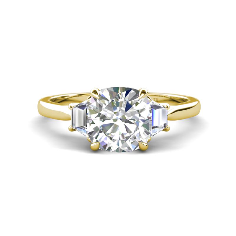 Triada 1.83 ctw Cushion Shape Moissanite (7 mm) accented Trapezoid Shape Lab Grown Diamonds Engagement Ring 