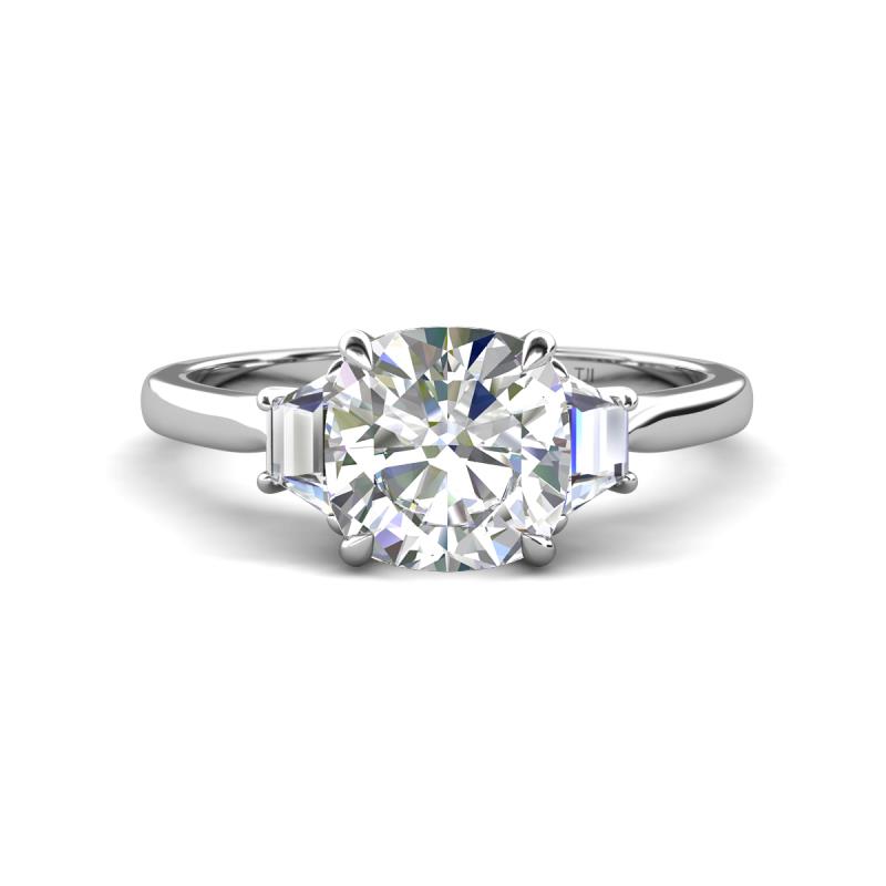 Triada 1.83 ctw Cushion Shape Moissanite (7 mm) accented Trapezoid Shape Lab Grown Diamonds Engagement Ring 