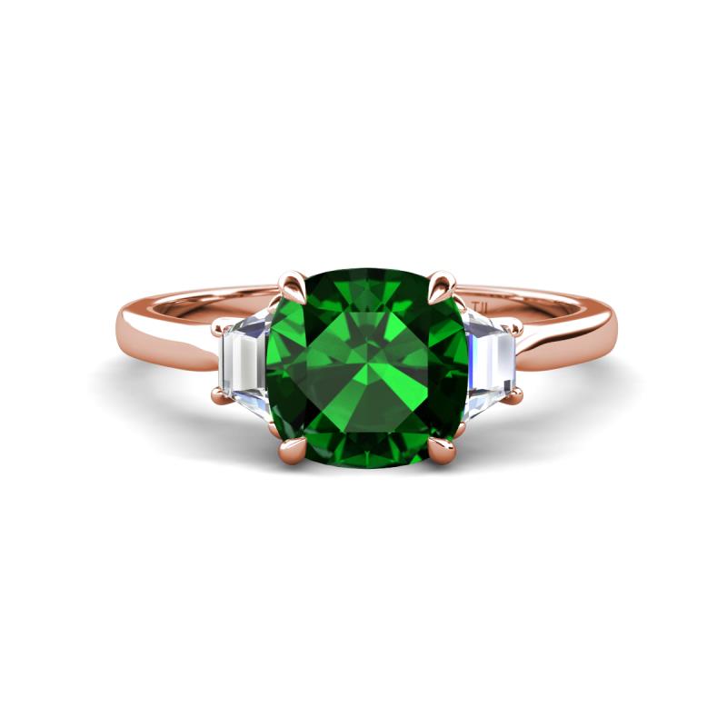Triada 1.84 ctw Cushion Shape Created Emerald (7 mm) accented Trapezoid Shape Lab Grown Diamonds Engagement Ring 