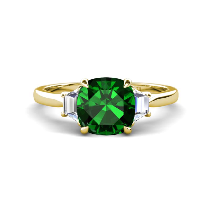 Triada 1.84 ctw Cushion Shape Created Emerald (7 mm) accented Trapezoid Shape Lab Grown Diamonds Engagement Ring 
