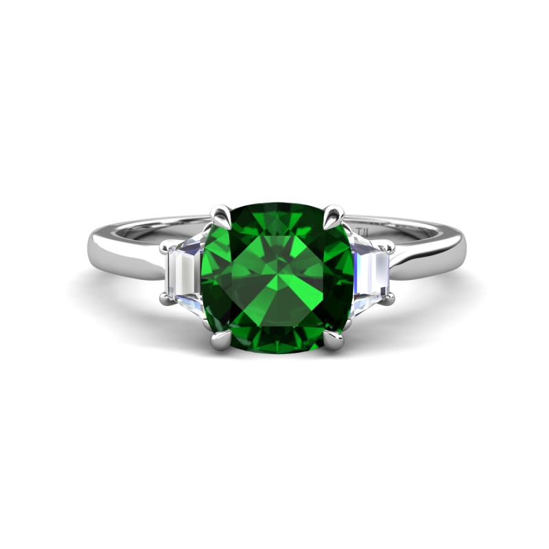 Triada 1.84 ctw Cushion Shape Created Emerald (7 mm) accented Trapezoid Shape Lab Grown Diamonds Engagement Ring 