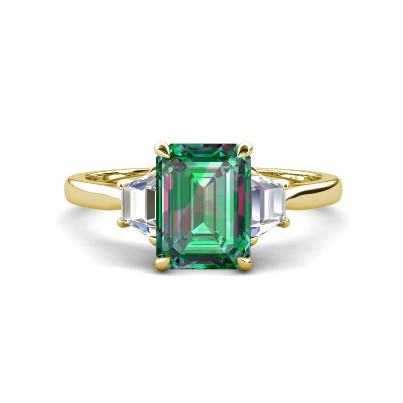 Triada 2.29 ctw Emerald Shape Created Alexandrite (8X6 mm) accented Trapezoid Shape Lab Grown Diamonds Engagement Ring 