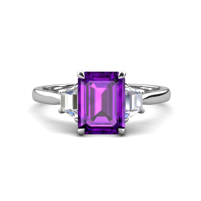 Triada 1.79 ctw Emerald Shape Amethyst (8X6 mm) accented Trapezoid Shape Lab Grown Diamonds Engagement Ring 
