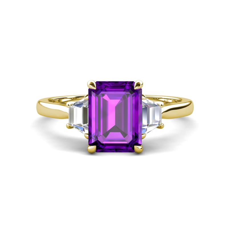 Triada 1.79 ctw Emerald Shape Amethyst (8X6 mm) accented Trapezoid Shape Lab Grown Diamonds Engagement Ring 