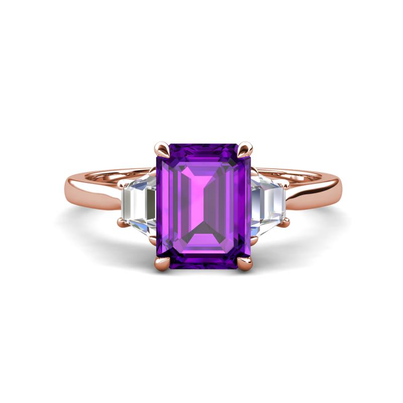 Triada 1.79 ctw Emerald Shape Amethyst (8X6 mm) accented Trapezoid Shape Lab Grown Diamonds Engagement Ring 