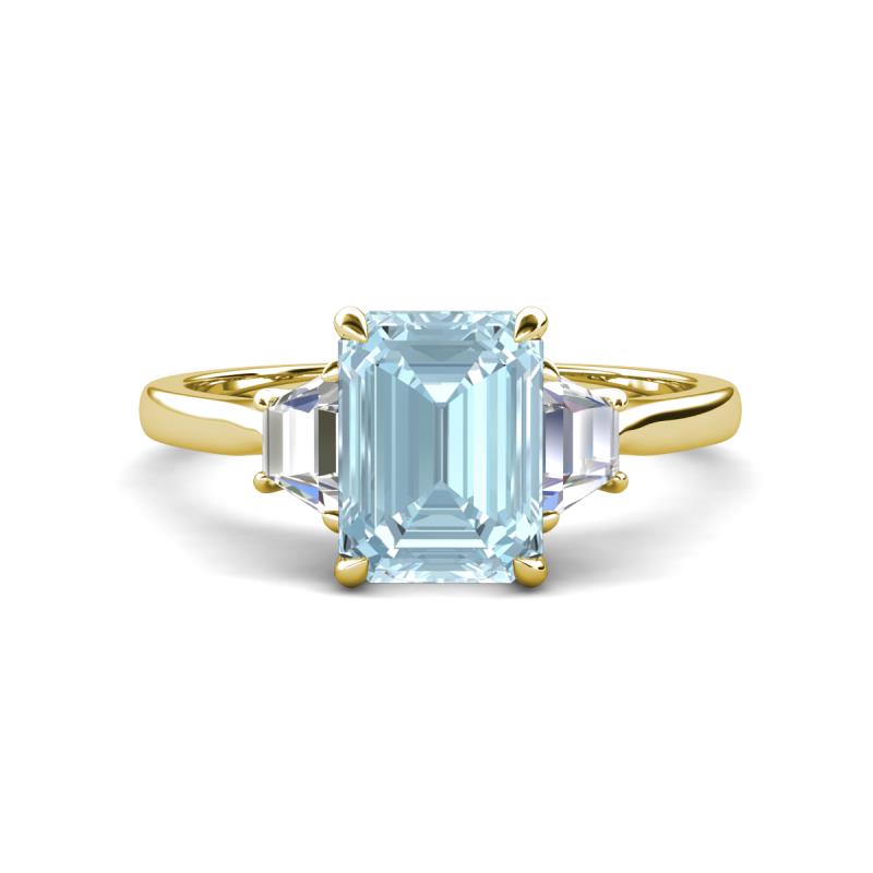 Triada 1.74 ctw Emerald Shape Aquamarine (8X6 mm) accented Trapezoid Shape Lab Grown Diamonds Engagement Ring 