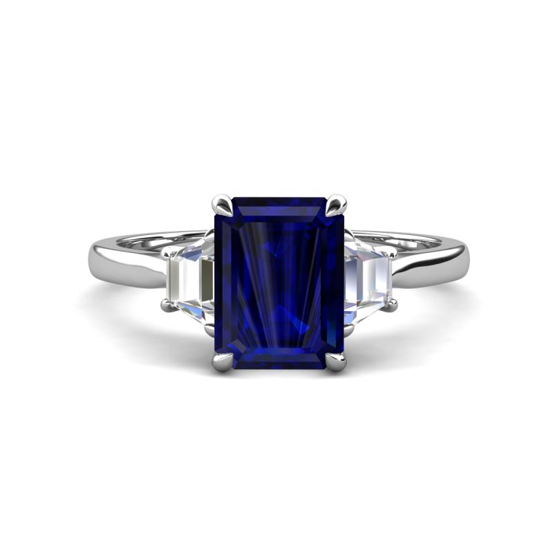 Triada 1.84 ctw Emerald Shape Blue Sapphire (8X6 mm) accented Trapezoid Shape Lab Grown Diamonds Engagement Ring 