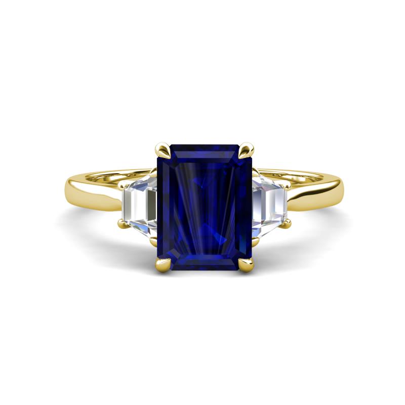 Triada 1.84 ctw Emerald Shape Blue Sapphire (8X6 mm) accented Trapezoid Shape Lab Grown Diamonds Engagement Ring 