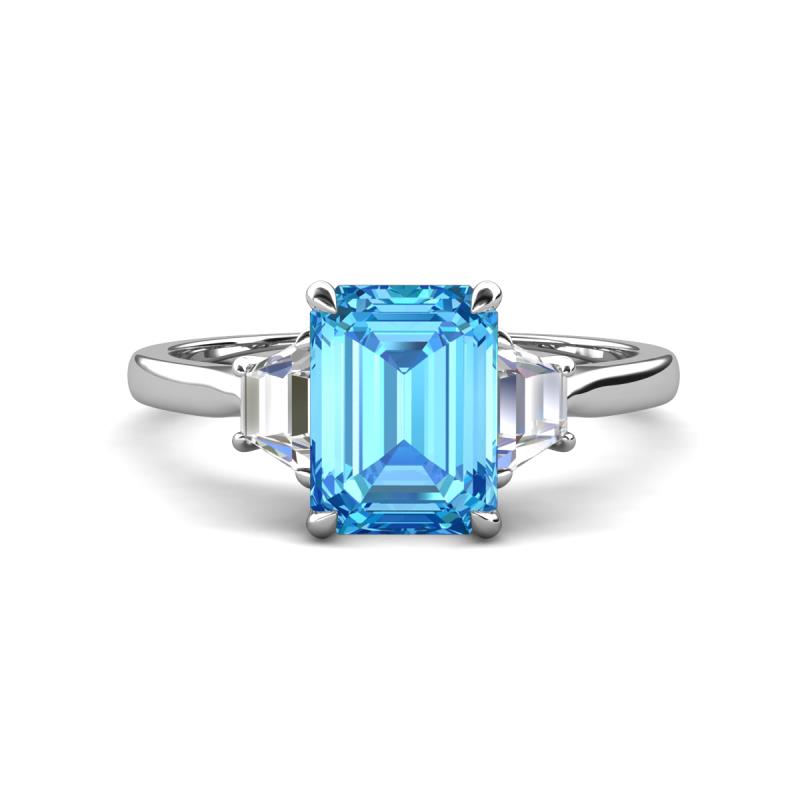 Triada 2.34 ctw Emerald Shape Blue Topaz (8X6 mm) accented Trapezoid Shape Lab Grown Diamonds Engagement Ring 