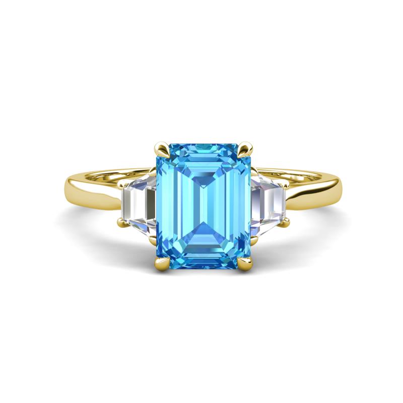 Triada 2.34 ctw Emerald Shape Blue Topaz (8X6 mm) accented Trapezoid Shape Lab Grown Diamonds Engagement Ring 