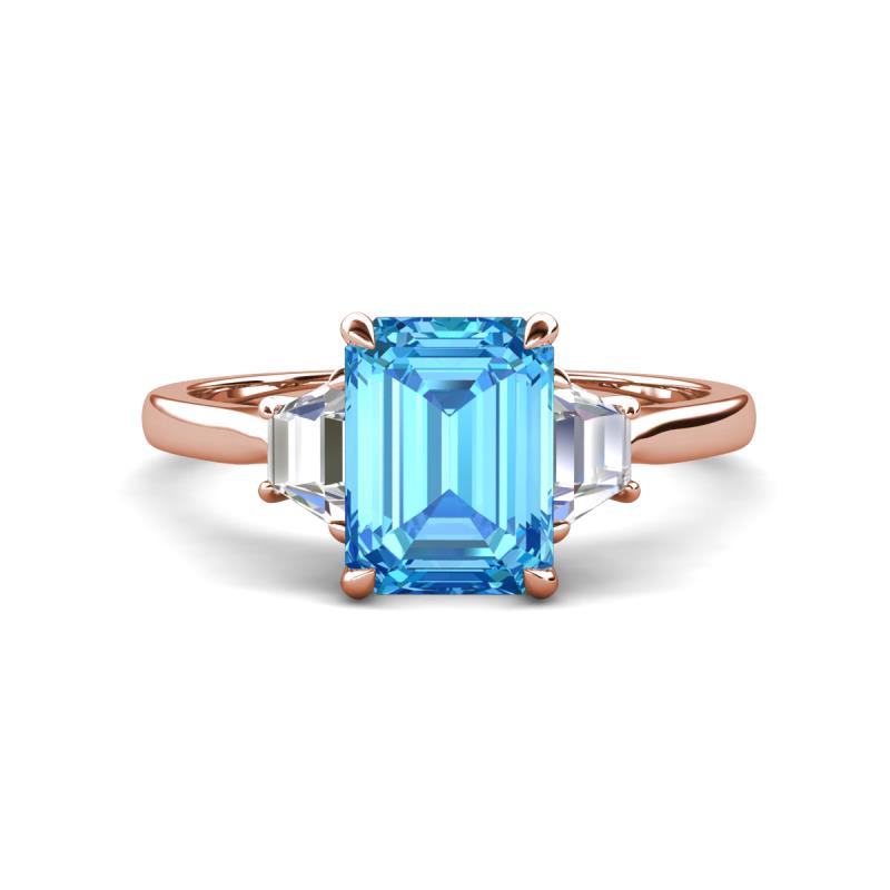 Triada 2.34 ctw Emerald Shape Blue Topaz (8X6 mm) accented Trapezoid Shape Lab Grown Diamonds Engagement Ring 
