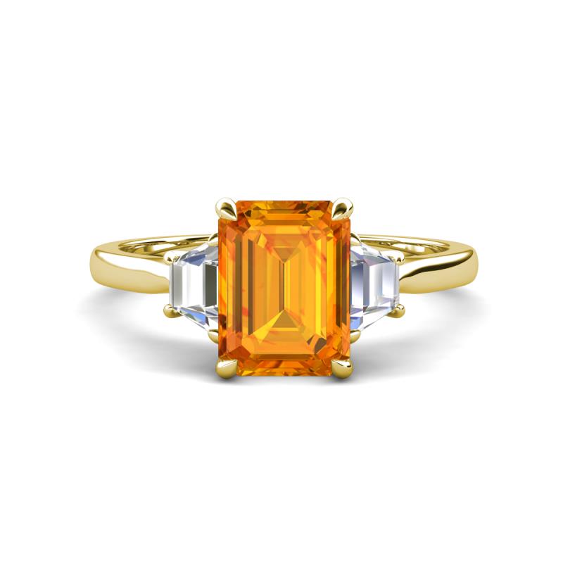 Triada 1.84 ctw Emerald Shape Citrine (8X6 mm) accented Trapezoid Shape Lab Grown Diamonds Engagement Ring 