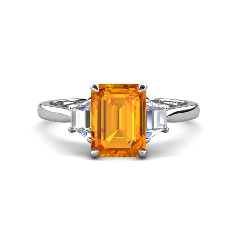 Triada 1.84 ctw Emerald Shape Citrine (8X6 mm) accented Trapezoid Shape Lab Grown Diamonds Engagement Ring 