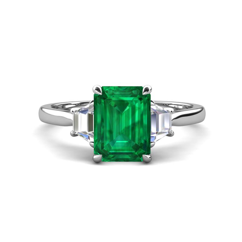 Triada 1.64 ctw Emerald Shape Emerald (8X6 mm) accented Trapezoid Shape Lab Grown Diamonds Engagement Ring 