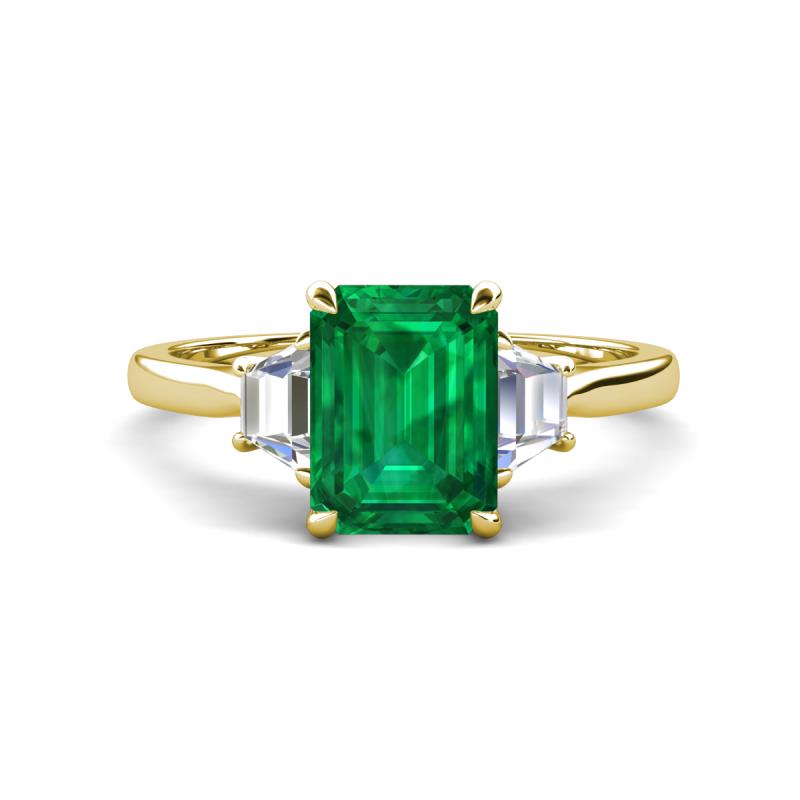 Triada 1.64 ctw Emerald Shape Emerald (8X6 mm) accented Trapezoid Shape Lab Grown Diamonds Engagement Ring 