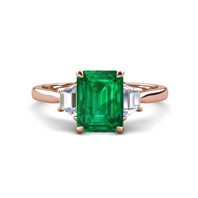 Triada 1.64 ctw Emerald Shape Emerald (8X6 mm) accented Trapezoid Shape Lab Grown Diamonds Engagement Ring 