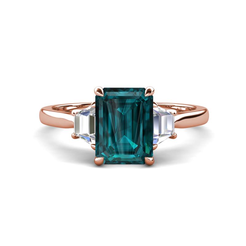 Triada 2.34 ctw Emerald Shape London Blue Topaz (8X6 mm) accented Trapezoid Shape Lab Grown Diamonds Engagement Ring 