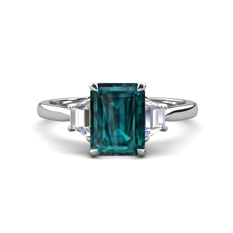 Triada 2.34 ctw Emerald Shape London Blue Topaz (8X6 mm) accented Trapezoid Shape Lab Grown Diamonds Engagement Ring 